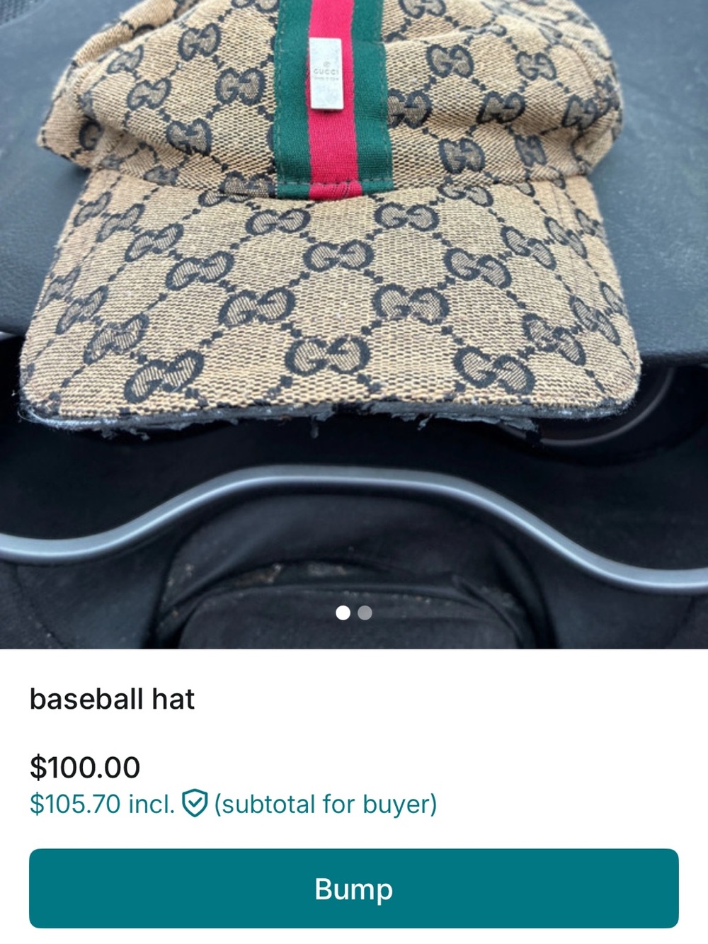 Gucci Tan GG Canvas Baseball Cap with Red and Green Stripe